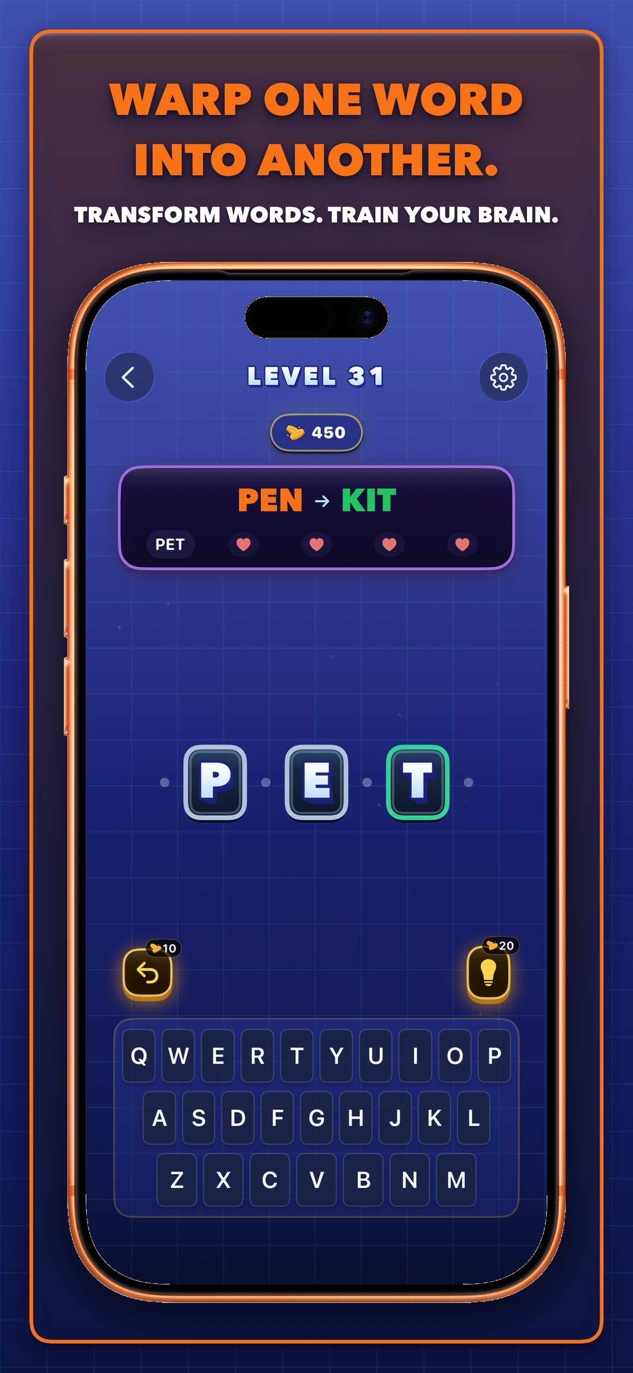 WarpWord Active Gameplay - Player transforming letters in a puzzle