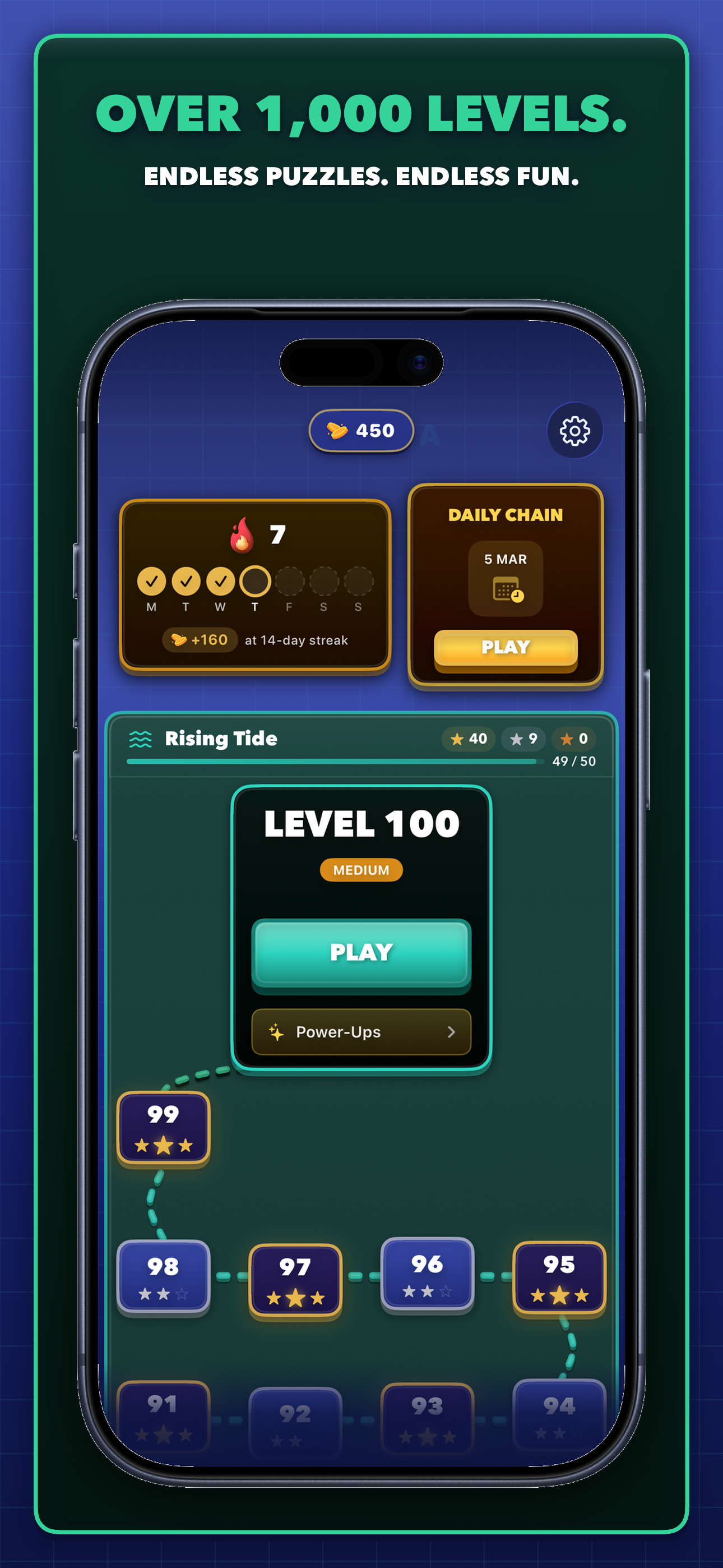 WarpWord Journey Map - Level selection screen showing the chapter-based progression path